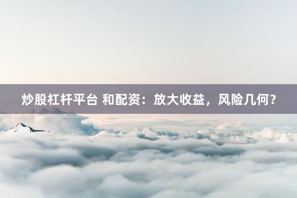 炒股杠杆平台 和配资：放大收益，风险几何？