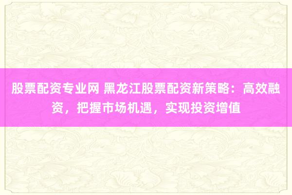 股票配资专业网 黑龙江股票配资新策略：高效融资，把握市场机遇，实现投资增值