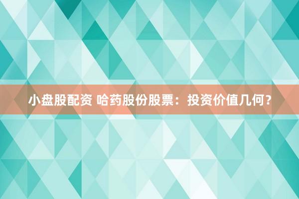 小盘股配资 哈药股份股票：投资价值几何？