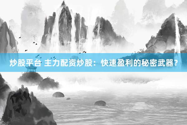 炒股平台 主力配资炒股：快速盈利的秘密武器？