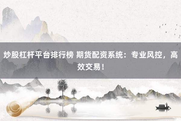 炒股杠杆平台排行榜 期货配资系统：专业风控，高效交易！