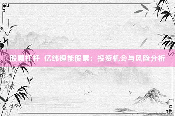 股票扛杆  亿纬锂能股票：投资机会与风险分析