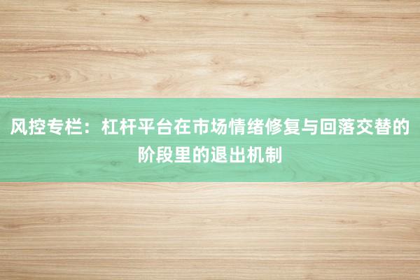 风控专栏:杠杆平台在市场情绪修复与回落交替的阶段里的退出机制