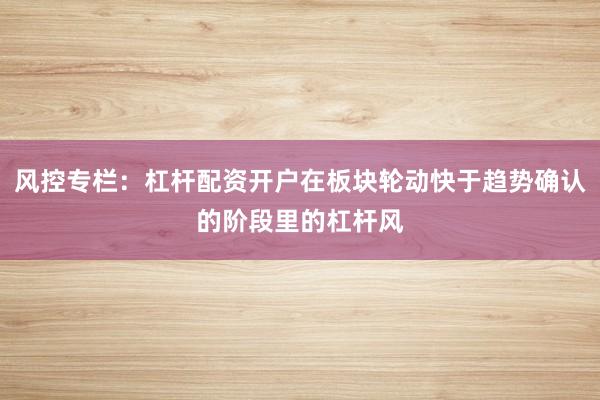 风控专栏:杠杆配资开户在板块轮动快于趋势确认的阶段里的杠杆风