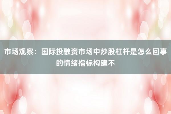 市场观察：国际投融资市场中炒股杠杆是怎么回事的情绪指标构建不